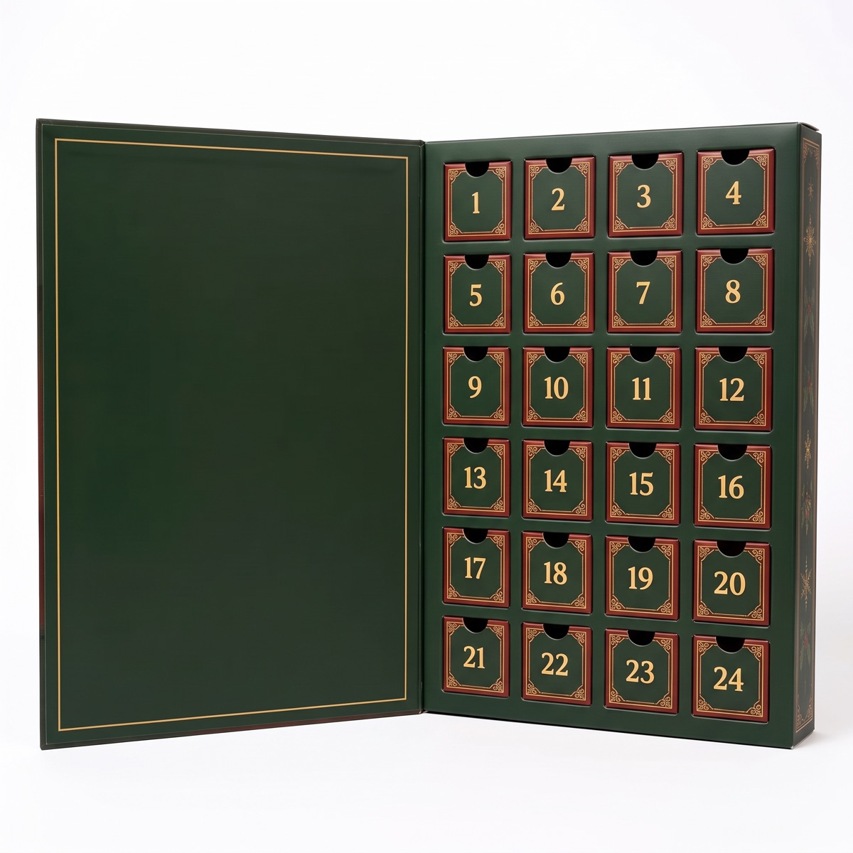 Calendar opened like a book with 24 numbered windows